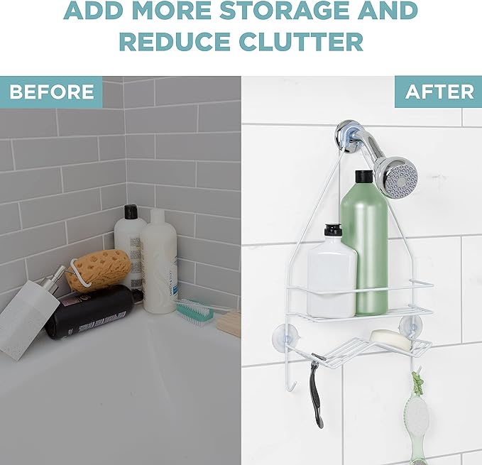 Zenna Home Rust Resistant Hanging Shower Caddy, Over the Shower Head Caddy - Image 3