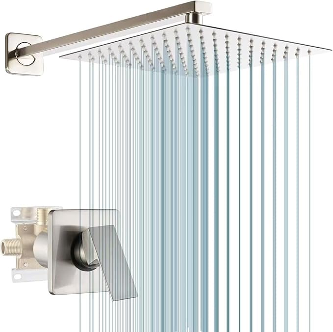 POP SANITARYWARE Shower Faucet Set Brushed Nickel Bathroom Rainfall 10 Inch by POPSANITARYWARE