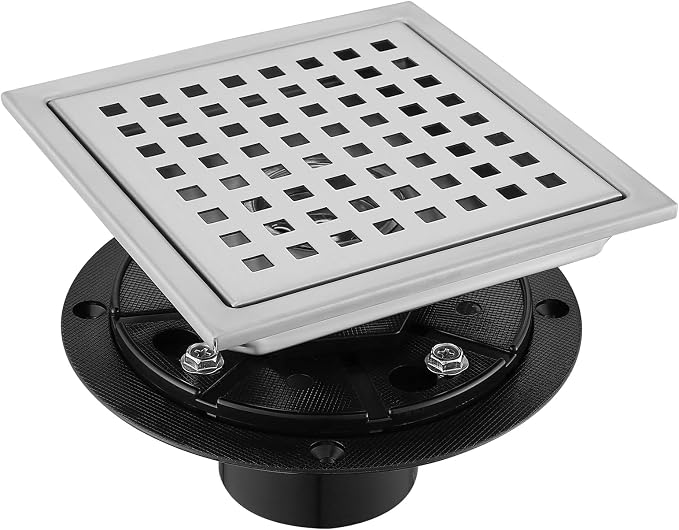 4 Inch Square Shower Floor Drain, Stainless Steel Black Shower Drain Kit by TRJIKAG