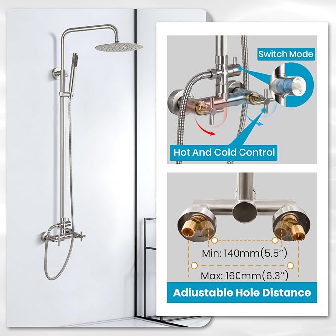 gotonovo Outdoor Shower Fixtures SUS304 Stainless Steel Rain Shower Kit Faucet - Image 4