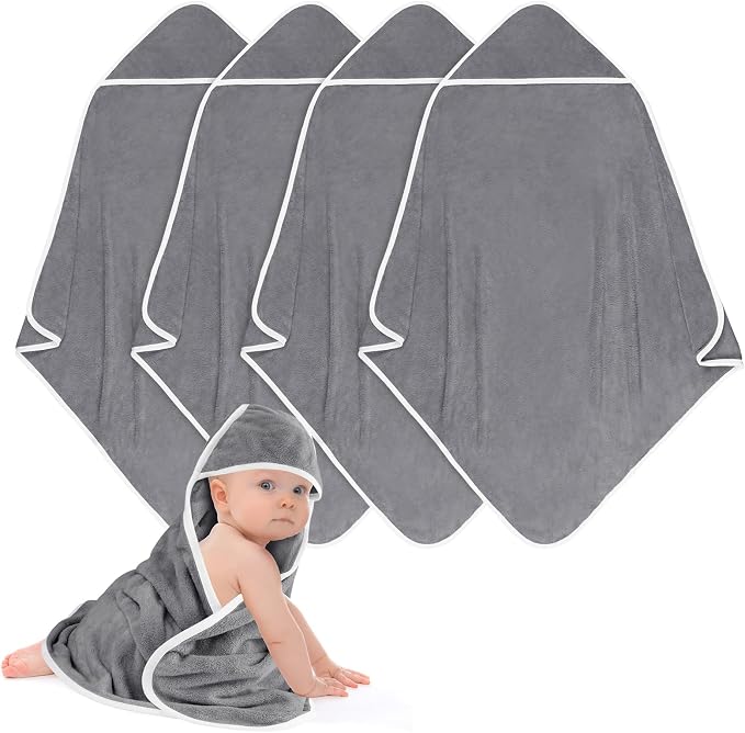 Hooded Towel for Newborn, 4 Pack Soft Coral Fleece Baby Towels, Ultra Absorbent by Unimade