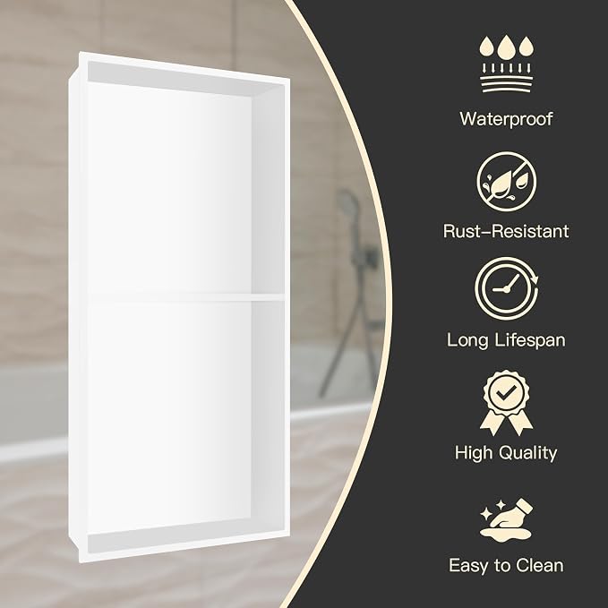 24" X 12" Stainless Steel Shower Niche Insert Tile Ready, Niche - Image 6