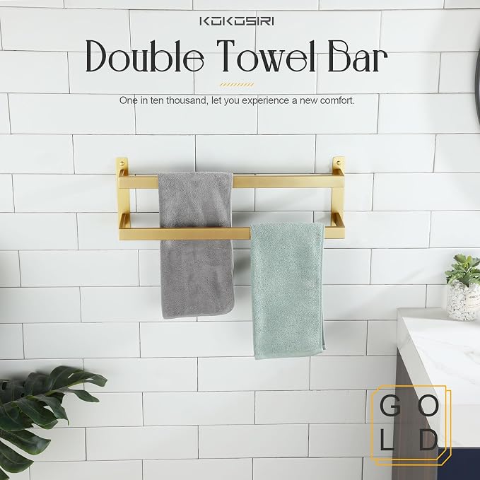 KOKOSIRI Bath Towel Bars 20-Inch Bathroom 2-Tiers Ladder Brushed Gold Towel - Image 3