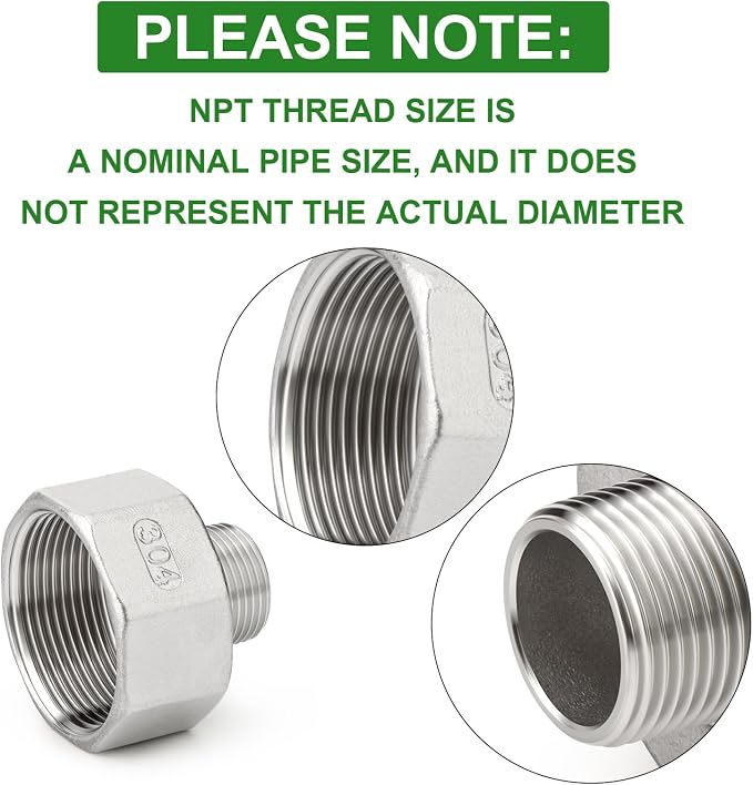 TAISHER 2PCS 304 Stainless Steel Pipe Fitting, 1/2" NPT Male x 1-1/4" NPT Female - Image 4