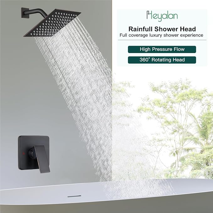 Heyalan 8 Inch Shower Head and Handle Set Square Shower Faucet Set Bathroom - Image 7