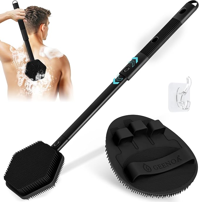 Silicone Back Scrubber & Soft Bath Glove 2PCS, 360° Anti-Slip Hand-fit Silicone by GEENOA