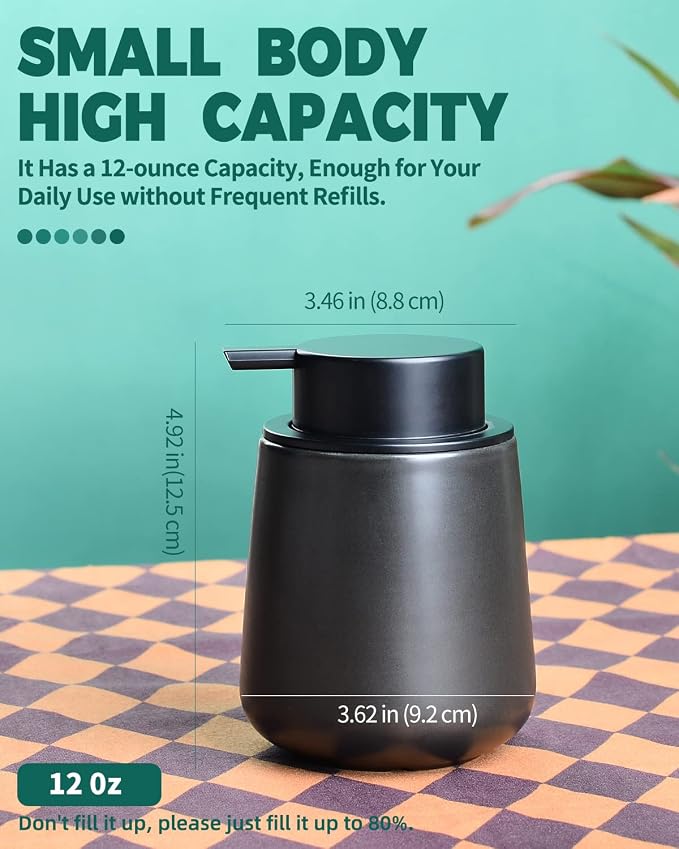 Bosilunlife Ceramic Foaming Soap Dispenser - 12Oz Matte Black Foam Hand Soap - Image 4