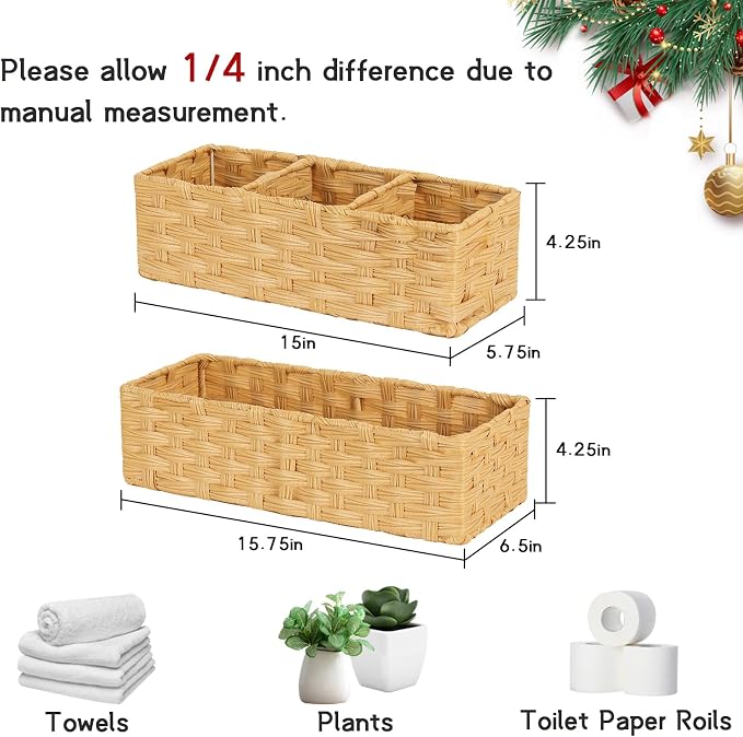 DULLEMELO Toilet Basket for Decor, Small Wicker Baskets for Storage Back of - Image 3