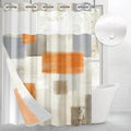 No Hook Grey Beige Orange Painting Shower Curtain by Nesphy
