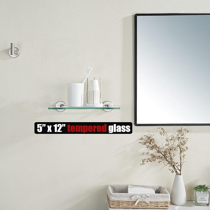 JQK Bathroom Glass Shelf Brushed, Tempered Glass Shower Storage 12 by 5 inches - Image 2