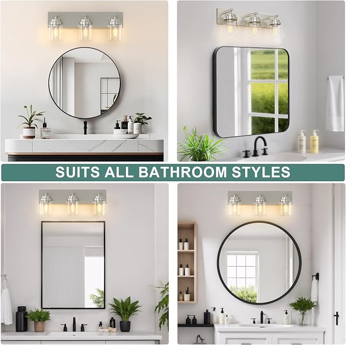IZORRO Bathroom Vanity Light Fixture, 3-Light 22 Inch Brushed Nickel Bathroom - Image 8