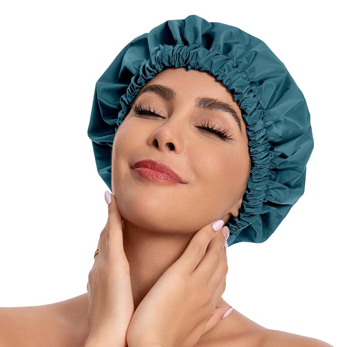 Reusable Shower Cap for Women, Stylish Large Waterproof Shower Bonnet Washable by Edoneery