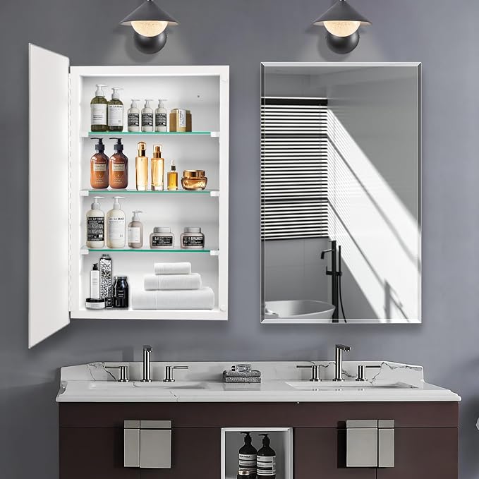 Bathroom Medicine Cabinet with 20"x26" Frameless Beveled Mirror, Recessed or - Image 3