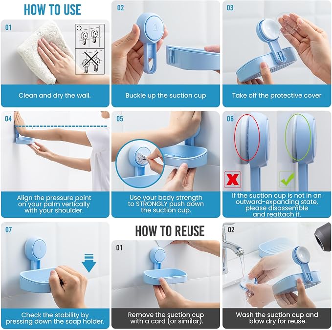 TAILI Soap Dish Bar Holder Suction Cup, Soap Saver - Image 5