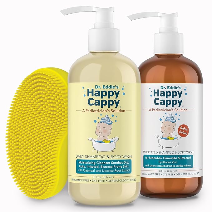 Happy Cappy Medicated and Daily Shampoo and Beanie Brush Bundle by HappyCappy
