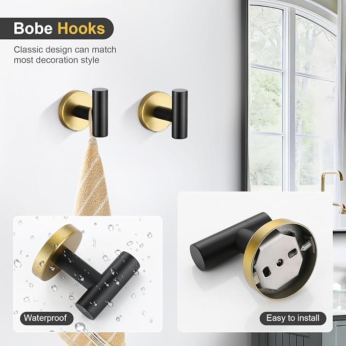 TQKAG 8-Pieces Bathroom Hardware Set Black and Gold SUS304 Stainless Steel Bath - Image 3