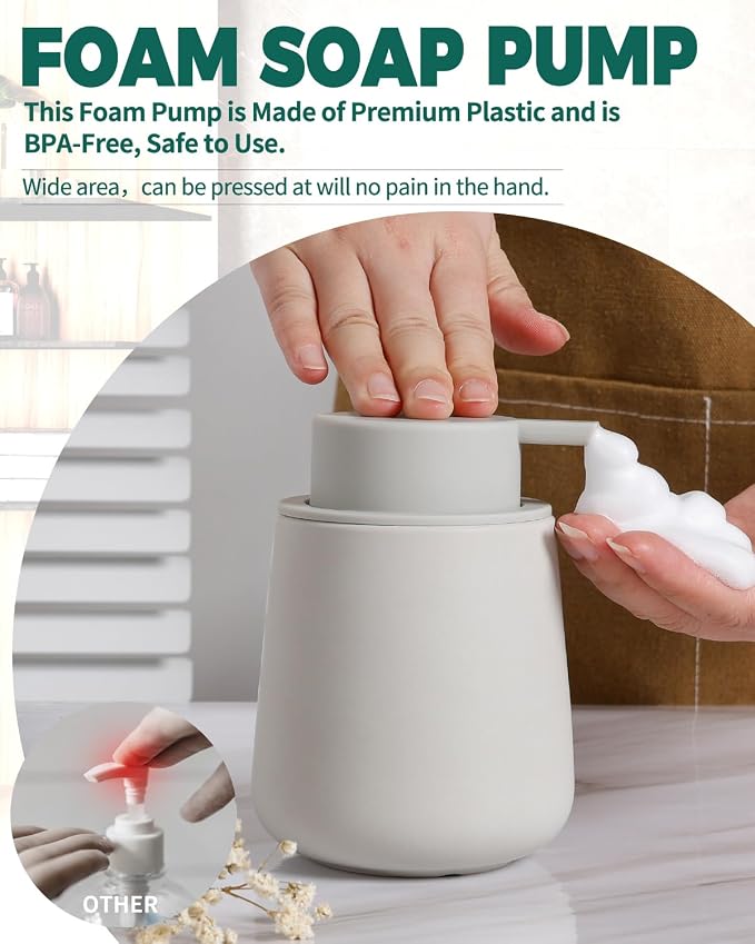 Bosilunlife Ceramic Foaming Soap Dispenser - 12oz Matte Grey Foam Hand Wash - Image 2