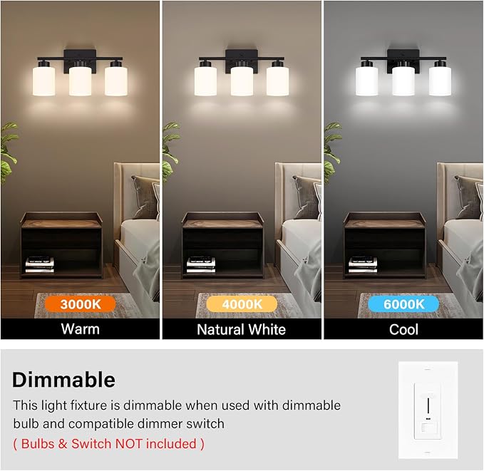 Black Bathroom Light Fixtures, 3-Light Modern Vanity Light Over Mirror - Image 6