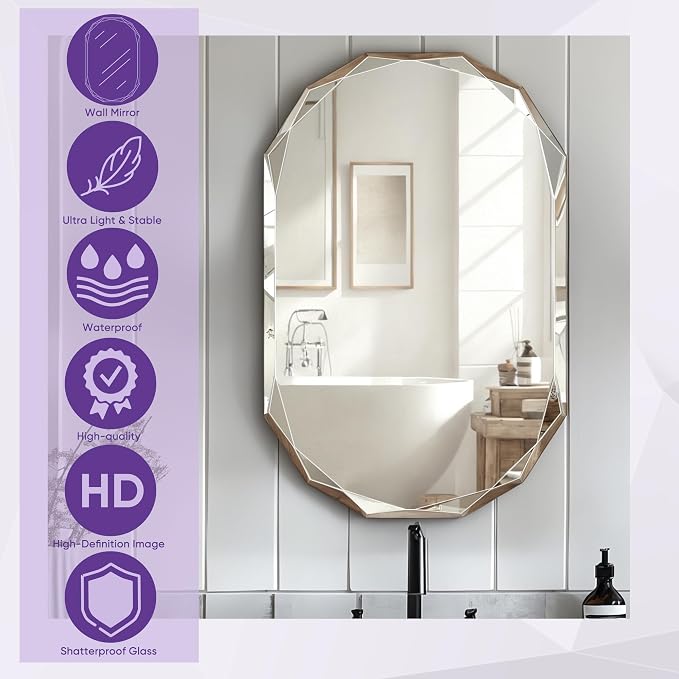 Bathroom Mirror for Wall, Bathroom Vanity Mirror, Beveled Edge Frameless Wall - Image 3