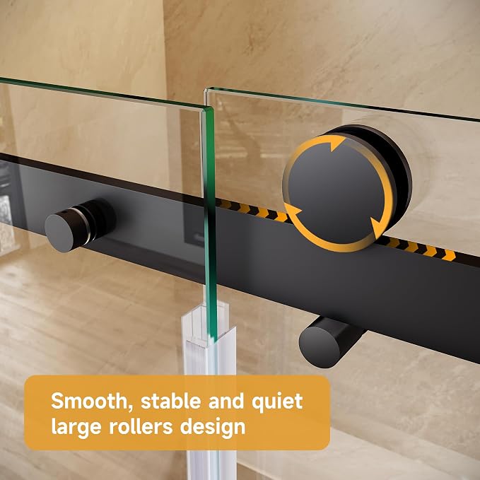 Frameless Sliding Bathtub Door, Matte Black Finish - Image 3