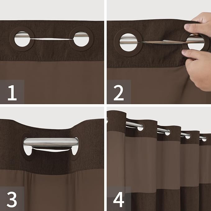 Extra Long No Hooks Needed Linen Textured Shower Curtain - Image 4