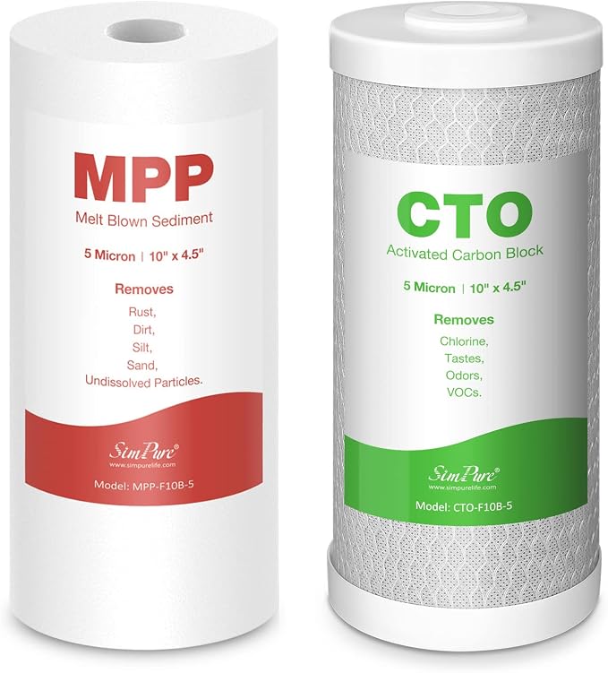 SimPure Whole House Water Filter Cartridges 5 Micron 10" x 4.5" PP+CTO 2-Stage by SimPure_Water