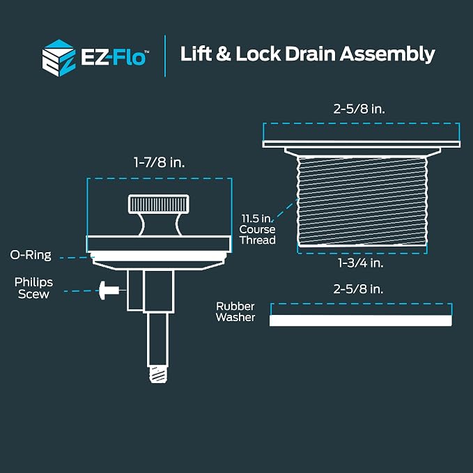 EZ-FLO Lift-n-Turn Bath Drain Assembly Kit, 1-1/2 in. x 11.5 Coarse Thread - Image 6