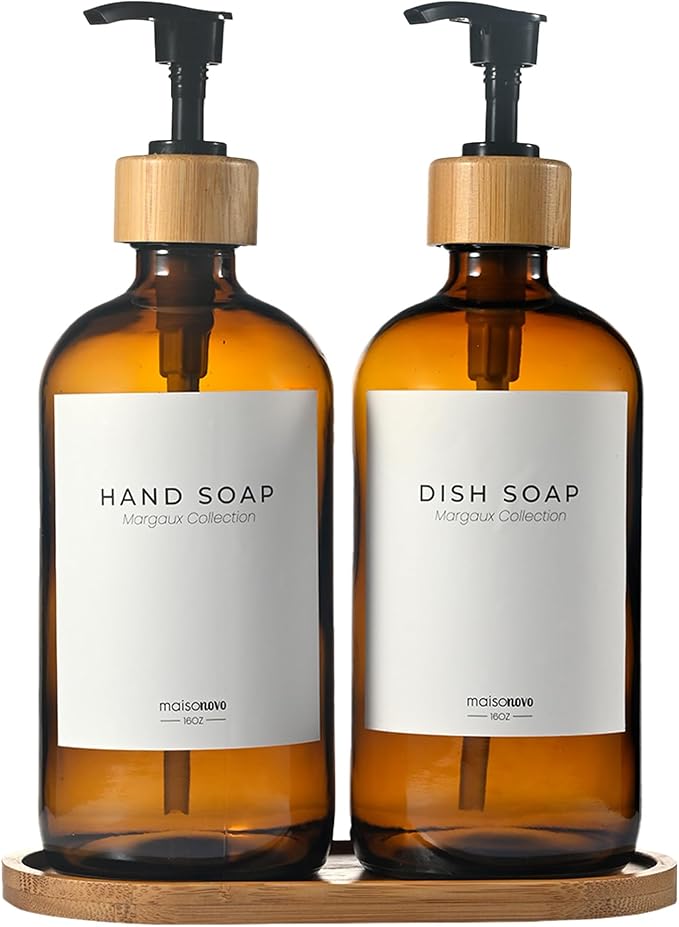 Maisonovo Glass Soap Dispenser Bathroom Set | Hand Soap and Dish Soap Dispenser by MaisoNovo-TheArtofSustainableLiving