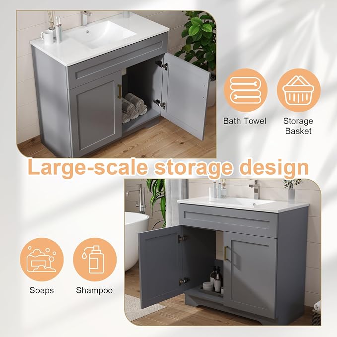24/30/36IN Bathroom Vanities-Bathroom Sink Cabinet, Equipped Ceramic Sink - Image 7