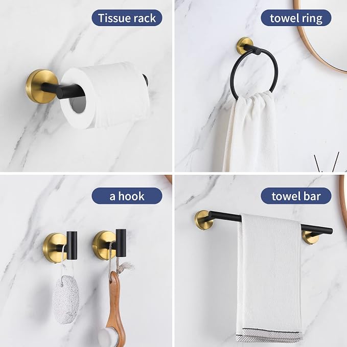 5 Pieces Bathroom Hardware Set Black Gold, Towel Rack Including 2pcs 16 inch - Image 4