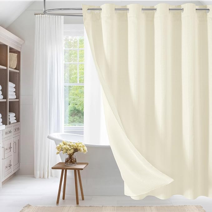 MitoVilla Ivory Long Shower Curtain Liner Set 72 x 80, No Hooks Needed 80 inch by MitoVilla