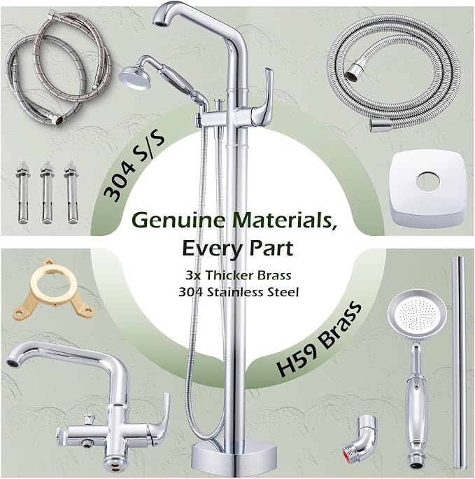 Luxury Free Standing Tub Faucet, Classic Brass Freestanding Bathtub Faucet - Image 7
