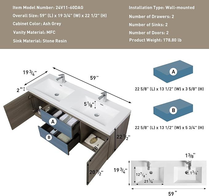60" Floating Bathroom Vanity - Image 6