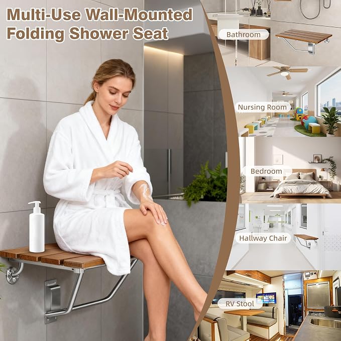 20'' Folding Shower Seat Wall Mounted, Folding Shower Bench - Image 2
