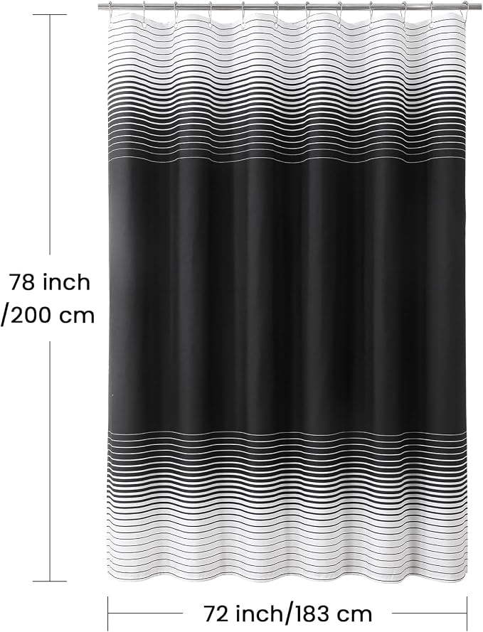 Black Shower Curtain 78 Inches Long, Modern Black and White Gradient Horizontal - Image 6