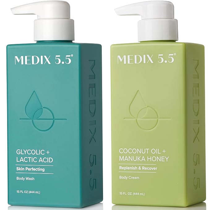 MEDIX Exfoliating Glycolic Acid Body Wash & Face Wash + Coconut Body Lotion by Medix55