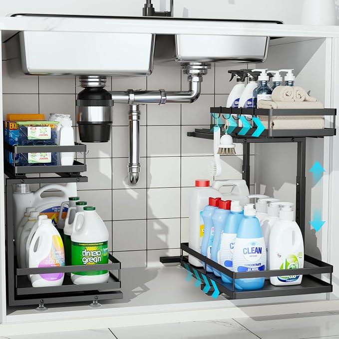 Under Sink Organizer, JCYLQ Dual-Rail Ball-Bearing, Under Kitchen Sink Organizer by jcylq