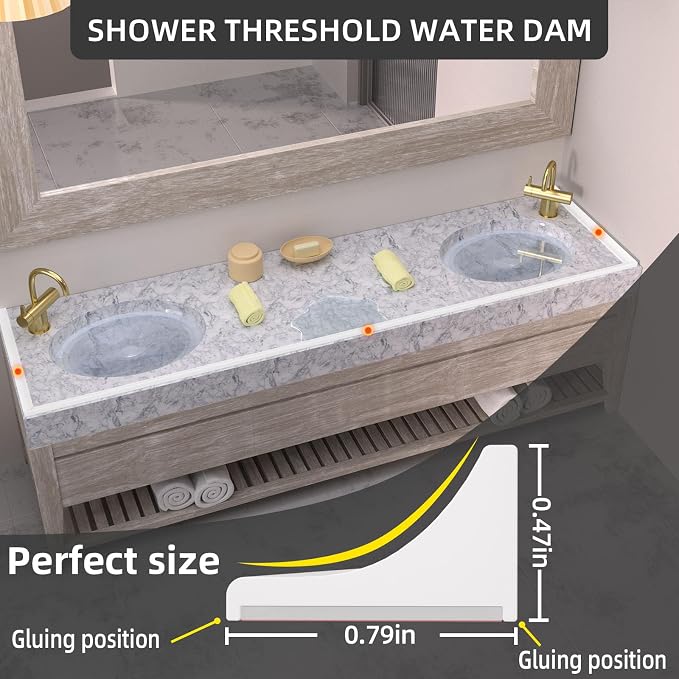 98Inch Collapsible Shower Threshold Water Dam Barrier, Self Adhesive Silicone - Image 2