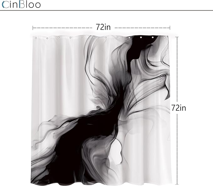 Cinbloo Black and White Marble Shower Curtain 72Wx72H Abstract Modern Neutral - Image 5