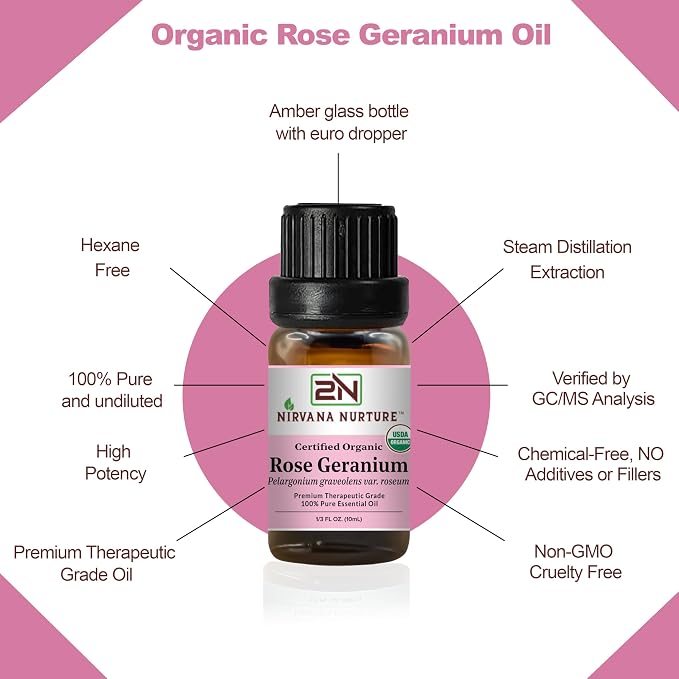Rose Geranium Essential Oil USDA Certified Organic, 100% Pure Natural Premium - Image 4