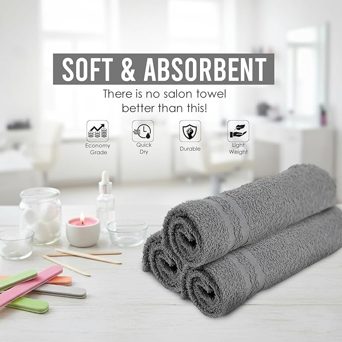 24 Pack Dark Grey Hand Towel 100% Cotton Spa Towel – 16x27 inches Highly - Image 7