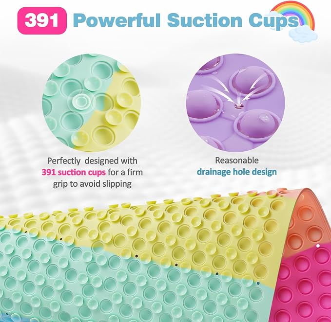 Push Pop Bubble Bath Mat for Kids, Rainbow Large Non-Slip Silicone Tub Mat - Image 2