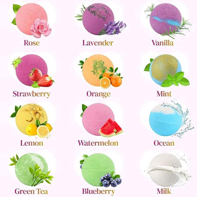 Bath Bombs Gift Set Large 12 PCS 2.8oz Organic Natural Essential Oils, Relax - Image 2