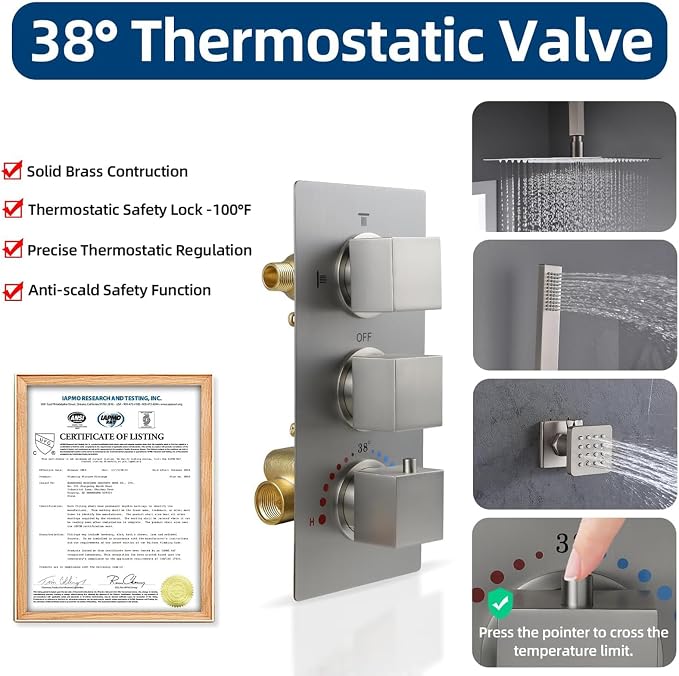HOMEDEC Brushed Nickel 3 Way Shower Valve Thermostatic Anti-scald - Image 3