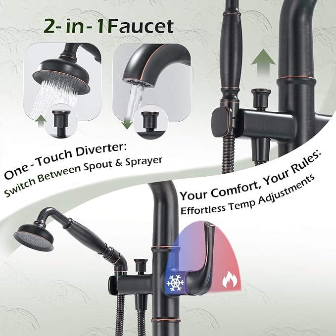 Luxury Free Standing Tub Faucet, Classic Brass Freestanding Bathtub Faucet - Image 5
