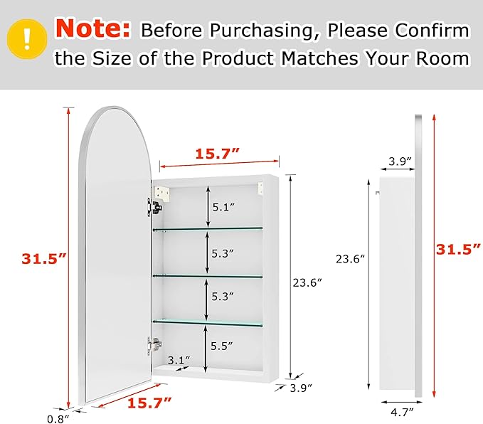 FKWin Arched Sliver Bathroom Medicine Cabinet - Image 2