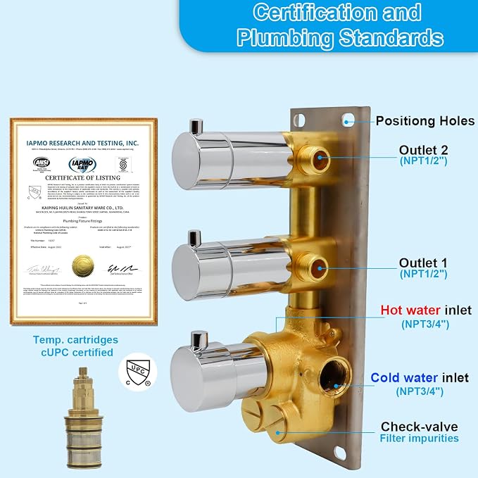 2 Way Shower Diverter Valve Brass 2 Functions Thermostatic Shower Mixing Valve - Image 3