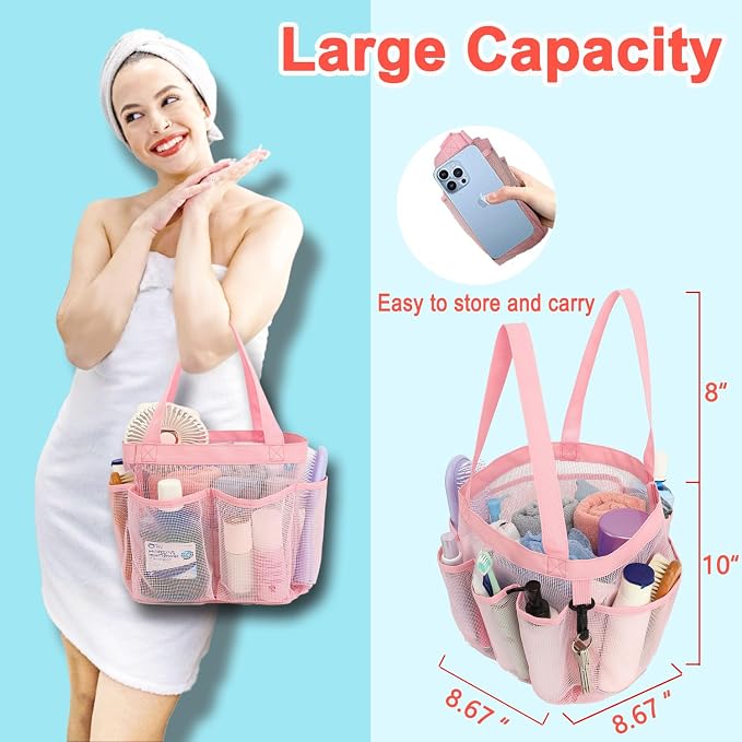 Mesh Shower Caddy Portable for College Dorm Room Essentials, 8-Pocket Large - Image 2