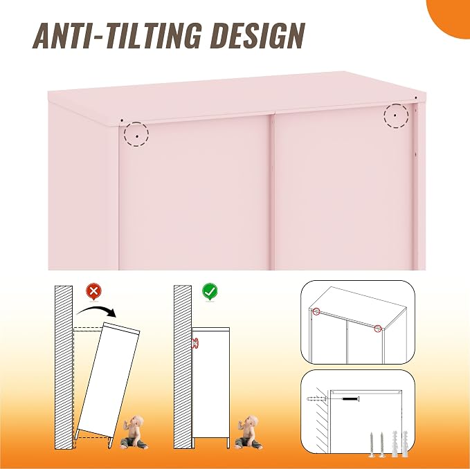 Locker Cabinet, 35.43" H Pink Metal Locker Storage Cabinet - Image 6