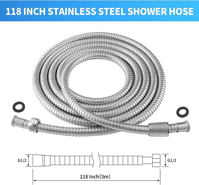 Shower Hose 118 Inch Extra Long Stainless Steel Shower Hose - Image 3